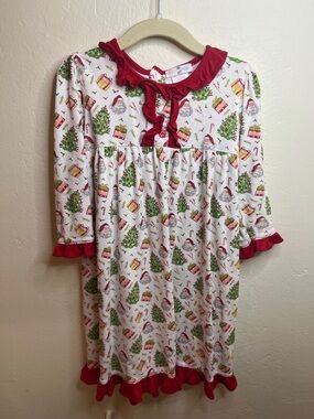 Baby Loren Pima Cotton Girls' Christmas Tree Ruffle Nightgown in Red and White 3